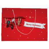 パーソナライズされた赤い飛行機とサンタ、メリークリスマス ラージペーパーバッグ (裏面)