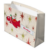 パーソナライズされた赤い飛行機とサンタ、メリークリスマス ラージペーパーバッグ (裏面アングル)