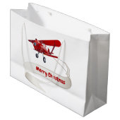 パーソナライズされた赤い飛行機とサンタ、メリークリスマス ラージペーパーバッグ (正面アングル)