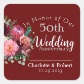 パーソナライズされた赤い50周年カップルの結婚記念日 スクエアシール (正面)