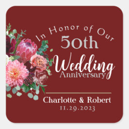 パーソナライズされた赤い50周年カップルの結婚記念日 スクエアシール