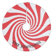 パーソナライズされた赤と白のクリスマス キャンディ フリース ツリースカート (正面)