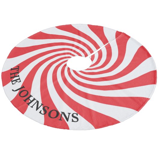 パーソナライズされた赤と白のクリスマス キャンディ フリース ツリースカート (アングル)