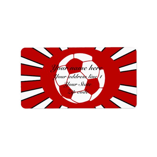 パーソナライズされた赤と白サッカーデザイン ラベル (正面)