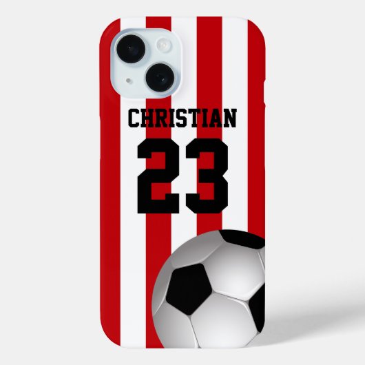 パーソナライズされた赤と白ストライプサッカー Case-Mate iPhoneケース (裏面)