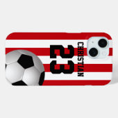 パーソナライズされた赤と白ストライプサッカー Case-Mate iPhoneケース (裏面 (横))