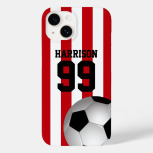 パーソナライズされた赤と白ストライプサッカー Case-Mate iPhone 14ケース