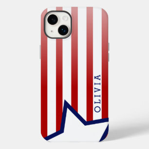 パーソナライズされた赤と白ストライプ Case-Mate iPhone 14 PLUSケース