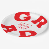 パーソナライズされた赤と白卒業 ペーパープレート (アングル)