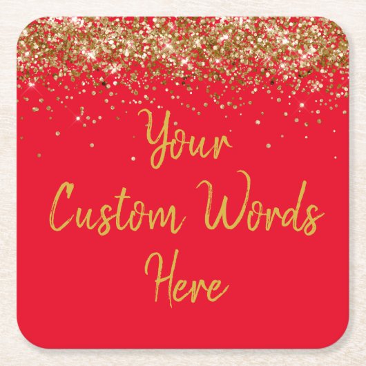 パーソナライズされた赤と金の誕生日パーティー記念日 スクエアペーパーコースター (正面)