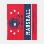 パーソナライズされた赤白青サッカー選手の名前 フリースブランケット (正面)