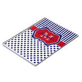 パーソナライズされた赤白青ストライプの水玉模様 ノートブック (左側)