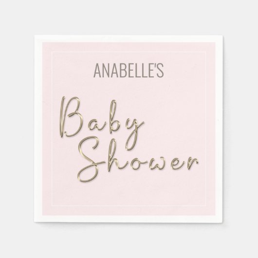 パーソナライズされた赤面シンプルピンクベビーシャワー スタンダードカクテルナプキン (正面)