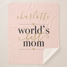 パーソナライズされた赤面ピンクと金ゴールドの世界のマ最高のーム シェルパブランケット