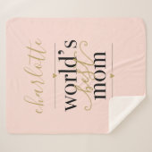 パーソナライズされた赤面ピンクと金ゴールドの世界のマ最高のーム シェルパブランケット (正面(横))