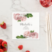 パーソナライズされた赤面ピンクウォーターカラーフローラ誕生日 スタンダードカクテルナプキン (インサイチュ)