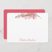 パーソナライズされた赤面ピンクウォーターカラーフローラ開花 ノートカード (正面/裏面)