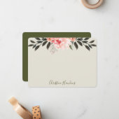 パーソナライズされた赤面ピンクウォーター色の緑モダン色 ノートカード (正面/裏面インサイチュ)