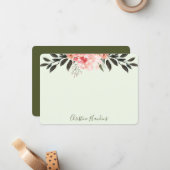 パーソナライズされた赤面ピンクウォーター色の緑モダン色 ノートカード (正面/裏面インサイチュ)