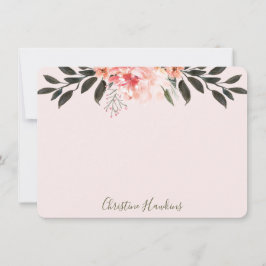 パーソナライズされた赤面ピンクウォーター色の緑モダン色 ノートカード