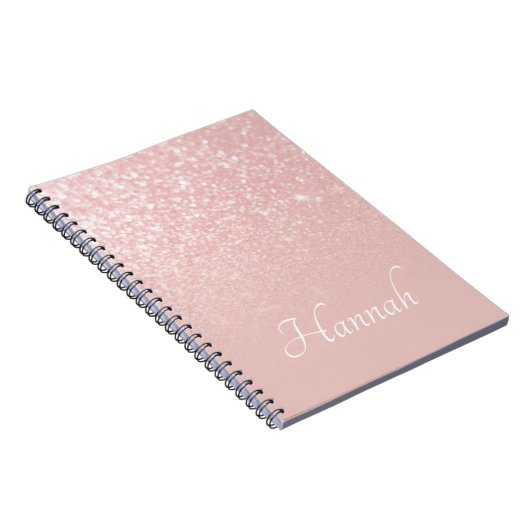 パーソナライズされた赤面ピンクグリッターグラデーション ノートブック (右側)