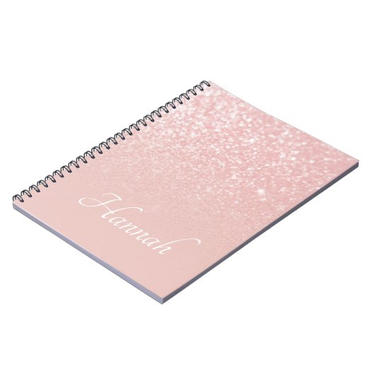 パーソナライズされた赤面ピンクグリッターグラデーション ノートブック (左側)