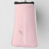 パーソナライズされた赤面ピンクシックモノグラム名 ゴルフヘッドカバー (回転90)