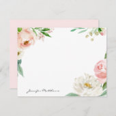 パーソナライズされた赤面ピンクフェミニンフローラ枠 ノートカード (正面/裏面)