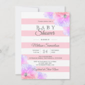 パーソナライズされた赤面ピンクフローラベビーシャワー 招待状 (正面)