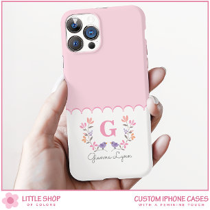 パーソナライズされた赤面ピンクフローラモノグラム iPhone 16ケース