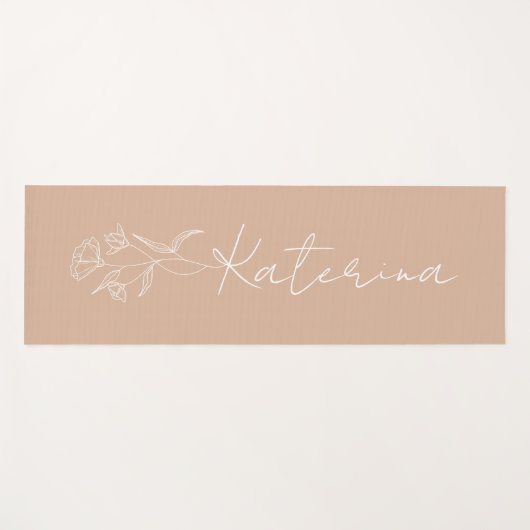 パーソナライズされた赤面ピンクフローラ名 ヨガマット (正面(横))