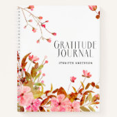 パーソナライズされた赤面ピンクフローラ感謝ジャーナル ノートブック (正面)
