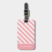 パーソナライズされた赤面ピンクホワイトストライプのバッグラベル ラゲッジタグ (正面縦)