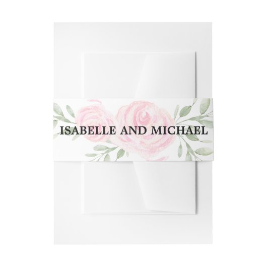 パーソナライズされた赤面ピンクローズウォーター色 招待状ベリーバンド (正面例)