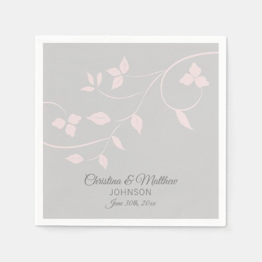 パーソナライズされた赤面ピンクローズ&グレイ(グレイ結婚) スタンダードカクテルナプキン (正面)