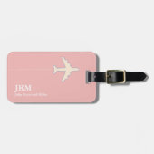 パーソナライズされた赤面ピンク機旅行 ラゲッジタグ (正面横)