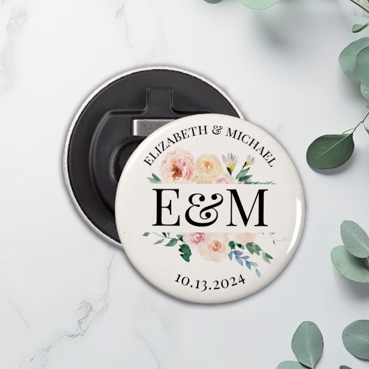 パーソナライズされた赤面フローラ結婚式の引き出物ボタン 栓抜き