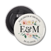 パーソナライズされた赤面フローラ結婚式の引き出物ボタン 栓抜き (正面)