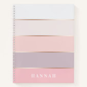 パーソナライズされた赤面ラベンダーバラ金ゴールドワストライプイド ノートブック (正面)