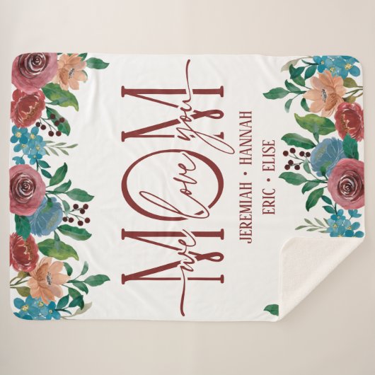 パーソナライズされた赤面花付きママ用毛布 シェルパブランケット (正面(横))