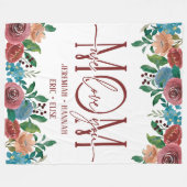 パーソナライズされた赤面花付きママ用毛布 フリースブランケット (正面(横))