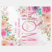 パーソナライズされた赤面花付きママ用毛布 フリースブランケット (正面(横))