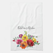 パーソナライズされた赤黄色ピンクの水彩花模様 キッチンタオル (縦)