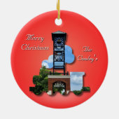 (パーソナライズされた赤)フォーリークロックタワー&トレイン セラミックオーナメント (裏面)