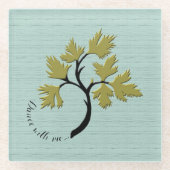 パーソナライズされた踊りツリーオリーブグリーン ガラスコースター (正面)