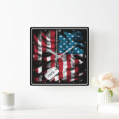 パーソナライズされた軍隊ソルダードッグラベルUSA国旗 スクエア壁時計 (ホーム)