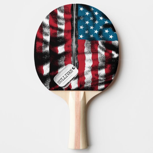 パーソナライズされた軍隊兵の犬タグUSA国旗 卓球ラケット (正面)
