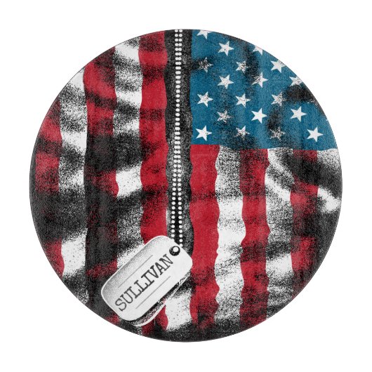 パーソナライズされた軍隊兵士ドッグタグUSA国旗 カッティングボード (正面)