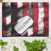 パーソナライズされた軍隊兵士ドッグタグUSA国旗 キッチンタオル (折り畳み)