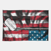 パーソナライズされた軍隊兵士ドッグタグUSA国旗 キッチンタオル (横)